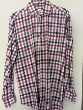Peter Millar plaid shirt, large - white, red, pink black. SOFT!